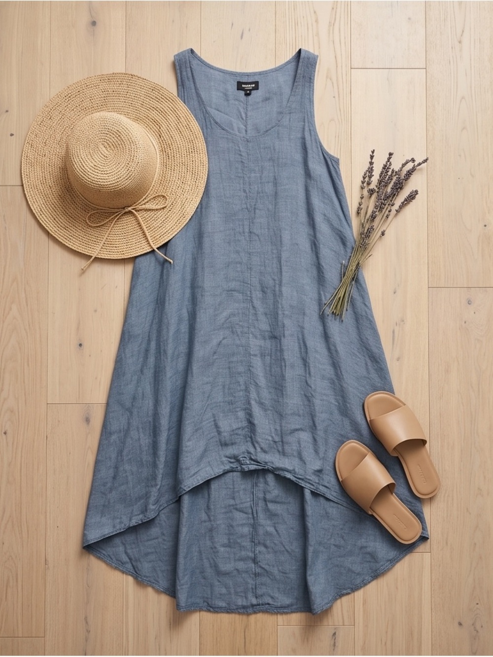 Premise Sleeveless Blue High-Low Linen Dress - Picture 8 of 9
